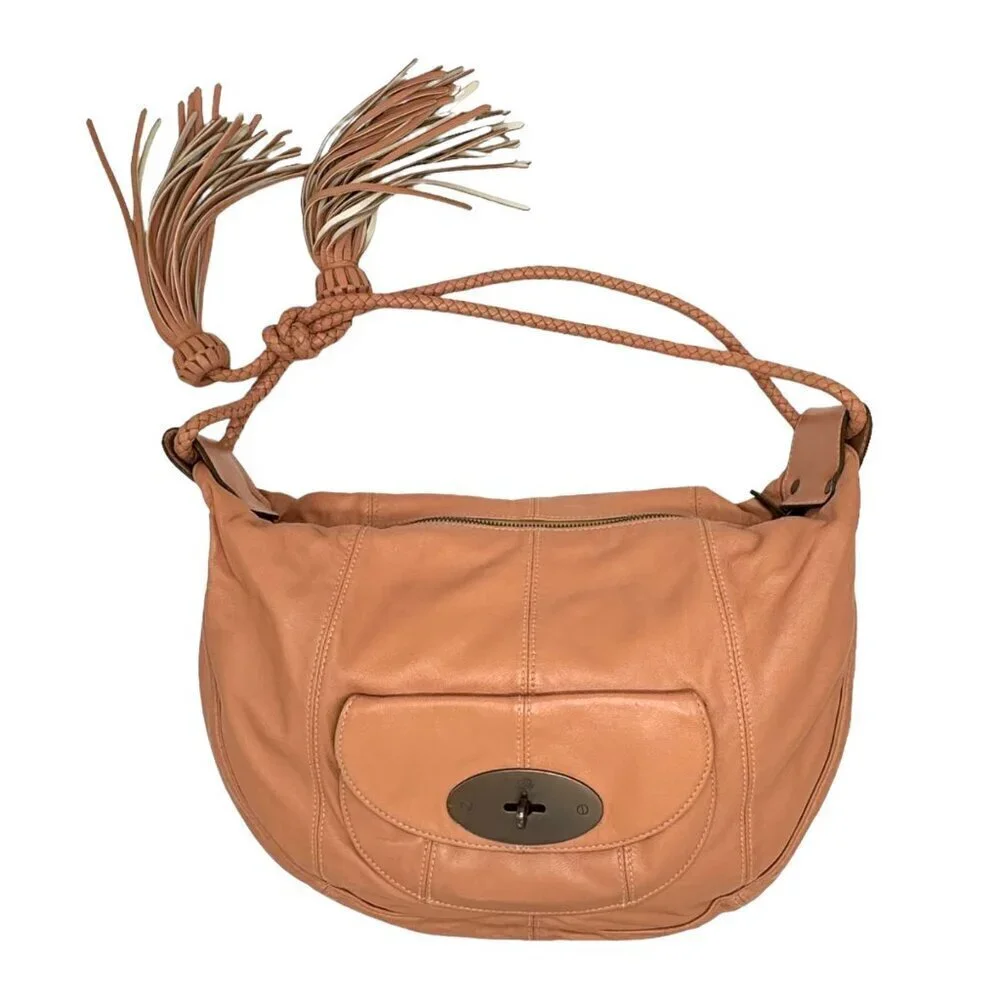 MULBERRY Araline Hobo Bag Peach Leather Tassels Boho Chic Luxury Designer